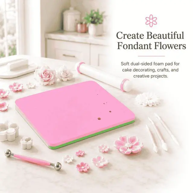 Alt view image 5 of 6 - Fondant Foam Pad with 5 Holes - Silicone Mat for Cake Decorating, Rolling Pin & Clay Tools, Perfect for Fondant, Gum and Air Dry Clay Crafts