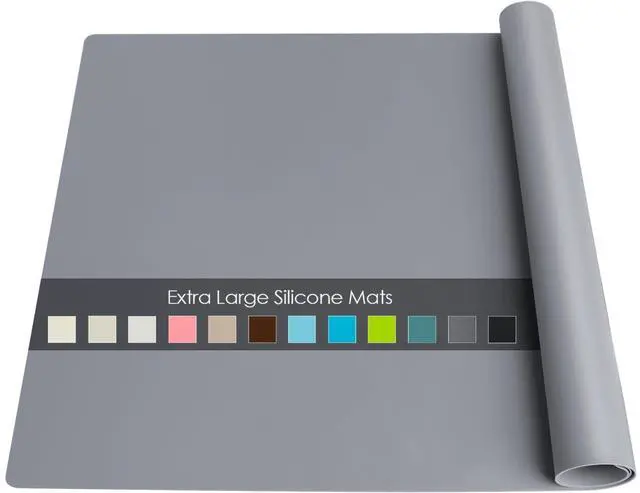 Main image of Extra Large Silicone Table Mat, Genuine Food-Grade Silicone Mat for Crafts Kids Dinner Placemat Desk Countertop Waterproof Protector Heat Insulation Kitchen Pastry Rolling Dough Pad (Dark Gray)