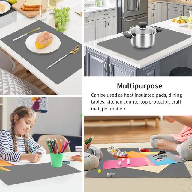 Alt view image 3 of 7 - Extra Large Silicone Table Mat, Genuine Food-Grade Silicone Mat for Crafts Kids Dinner Placemat Desk Countertop Waterproof Protector Heat Insulation Kitchen Pastry Rolling Dough Pad (Dark Gray)