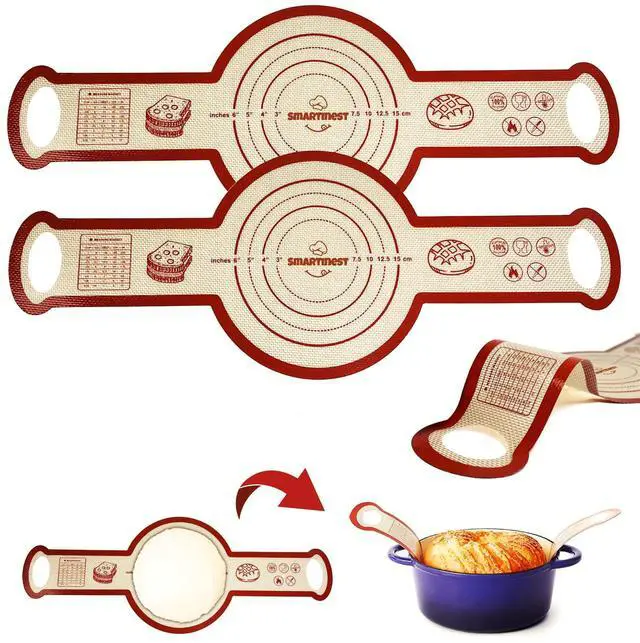 Main image of Sourdough Silicone Bread Sling for Dutch Oven, 2PCS Non-Stick Reusable Baking Mat with Long Handles, Essentials Bread Making Supplies for Dough Transfer and Loaf Pan Lifter Liner, Set 2Pcs Round