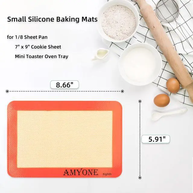Alt view image 2 of 7 - Silicone Baking Mat for 1/8 Sheet Pan, Eighth Non-Stick Silicone Baking Sheet Liner for Cookie Macaron Bread Pastry, Food Grade Silicone Mat for 9 x 7-inch Small Toaster Oven Tray, 2 PCS