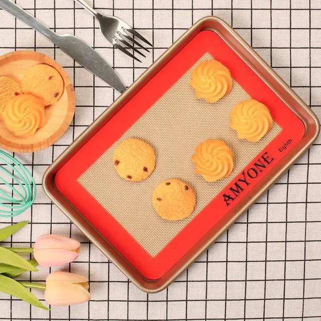 Alt view image 4 of 7 - Silicone Baking Mat for 1/8 Sheet Pan, Eighth Non-Stick Silicone Baking Sheet Liner for Cookie Macaron Bread Pastry, Food Grade Silicone Mat for 9 x 7-inch Small Toaster Oven Tray, 2 PCS