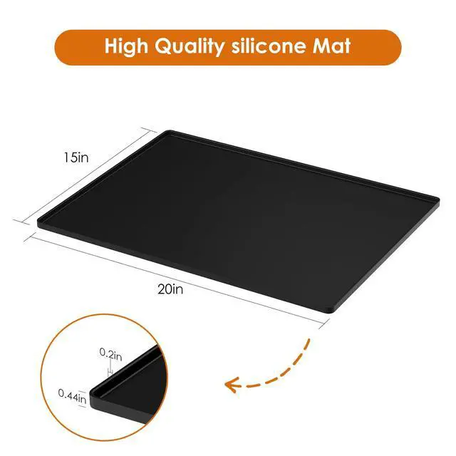 Alt view image 2 of 7 - Silicone Coffee Mat with Raised Edges, 20'' x 15'', Keep Tidy for Countertops, Accessories Fit Under Coffee Maker Espresso Machine, Dish Drying Mat, Baking Mat (Black)