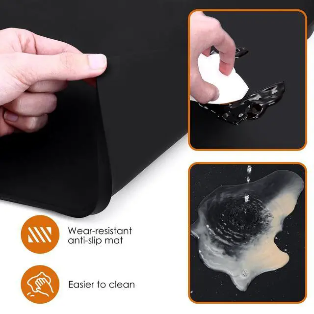Alt view image 3 of 7 - Silicone Coffee Mat with Raised Edges, 20'' x 15'', Keep Tidy for Countertops, Accessories Fit Under Coffee Maker Espresso Machine, Dish Drying Mat, Baking Mat (Black)