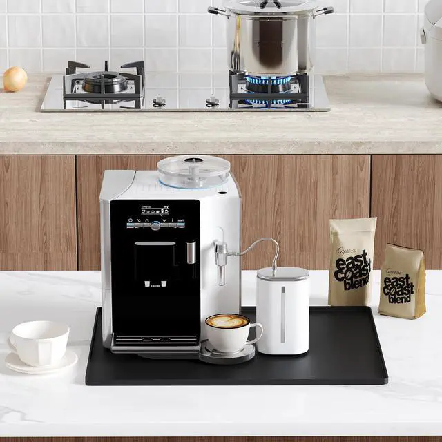Alt view image 4 of 7 - Silicone Coffee Mat with Raised Edges, 20'' x 15'', Keep Tidy for Countertops, Accessories Fit Under Coffee Maker Espresso Machine, Dish Drying Mat, Baking Mat (Black)