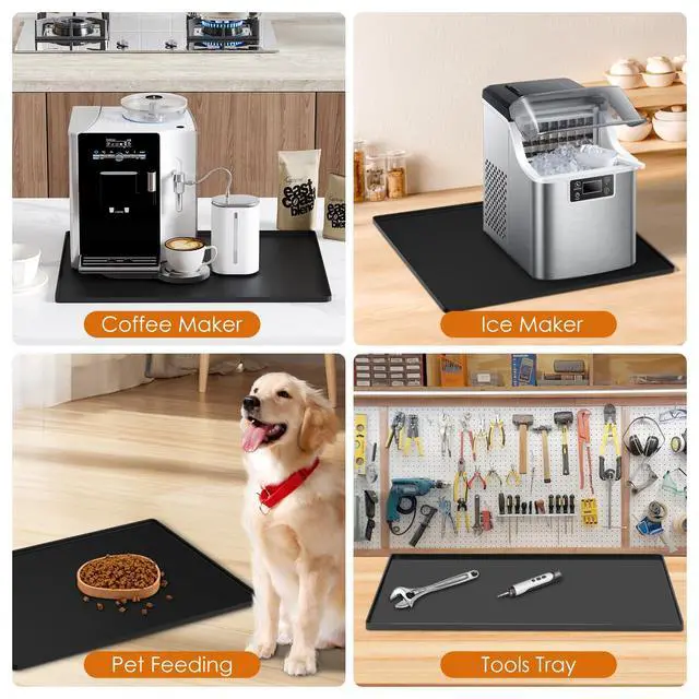 Alt view image 5 of 7 - Silicone Coffee Mat with Raised Edges, 20'' x 15'', Keep Tidy for Countertops, Accessories Fit Under Coffee Maker Espresso Machine, Dish Drying Mat, Baking Mat (Black)