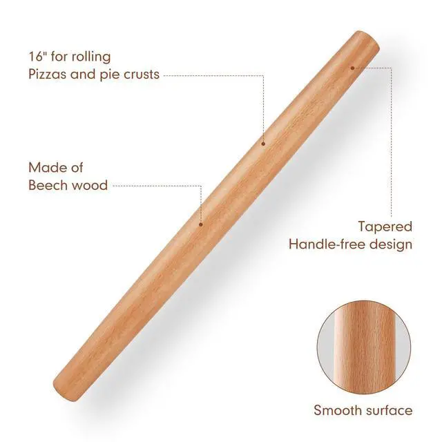 Alt view image 2 of 7 - Wood French Rolling Pin for Baking, Wooden Dough Roller with Silicone Baking Mat, Beech Wood Rolling Pins for Baking Dough, Pizza, Pie, Pastries, Pasta and Cookies,Red Pastry Mat