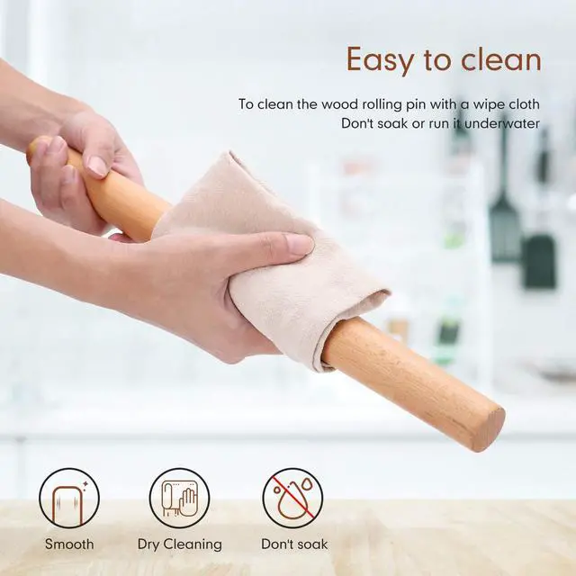Alt view image 4 of 7 - Wood French Rolling Pin for Baking, Wooden Dough Roller with Silicone Baking Mat, Beech Wood Rolling Pins for Baking Dough, Pizza, Pie, Pastries, Pasta and Cookies,Red Pastry Mat