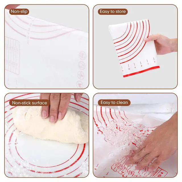 Alt view image 5 of 7 - Wood French Rolling Pin for Baking, Wooden Dough Roller with Silicone Baking Mat, Beech Wood Rolling Pins for Baking Dough, Pizza, Pie, Pastries, Pasta and Cookies,Red Pastry Mat