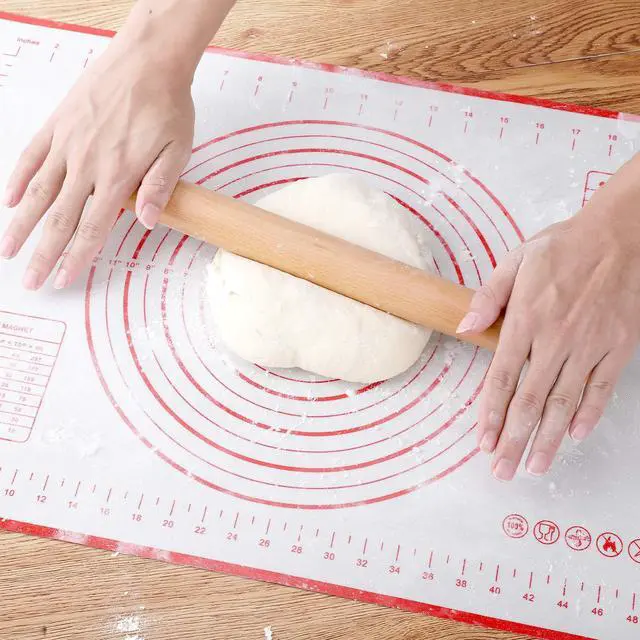 Alt view image 6 of 7 - Wood French Rolling Pin for Baking, Wooden Dough Roller with Silicone Baking Mat, Beech Wood Rolling Pins for Baking Dough, Pizza, Pie, Pastries, Pasta and Cookies,Red Pastry Mat