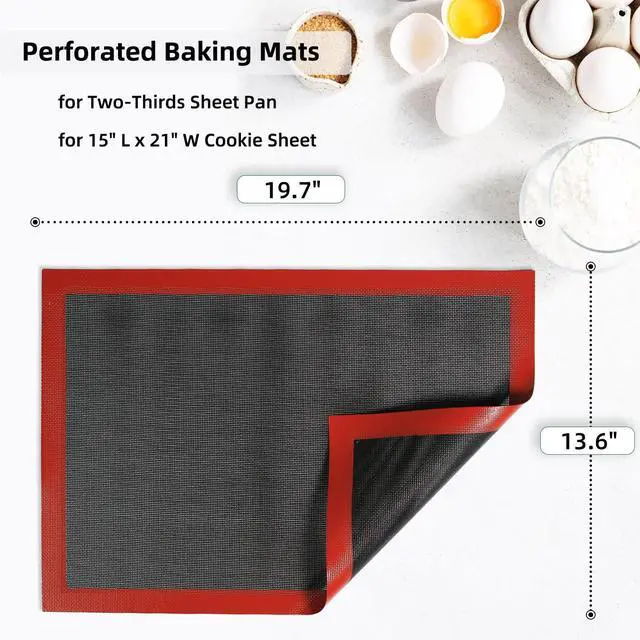 Alt view image 2 of 7 - Perforated Silicone Baking Mat for Two-Thirds Size Pan, Non-Stick Eclair Baking Mat for 15x21 Big Sheet, Reusable Cookie Sheet Liner for Two Thirds Sheet Pans for Sugar Cookies 1 PCS