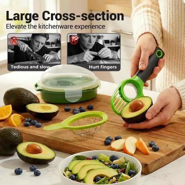 Alt view image 4 of 7 - 3-in-1 Avocado Slicer, Peeler Avocado Tool with Slicer, Cutter & Sealed Storage Container, Fruit Splitter for Guacamole & Salads, Kitchen Gadget, 7.8" x 2.36" x 1.02" (Style S 1pcs)