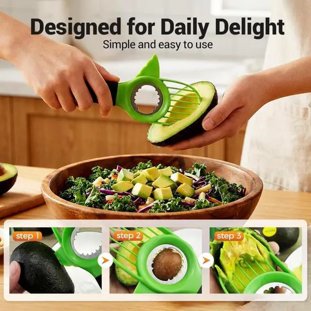 Alt view image 7 of 7 - 3-in-1 Avocado Slicer, Peeler Avocado Tool with Slicer, Cutter & Sealed Storage Container, Fruit Splitter for Guacamole & Salads, Kitchen Gadget, 7.8" x 2.36" x 1.02" (Style S 1pcs)
