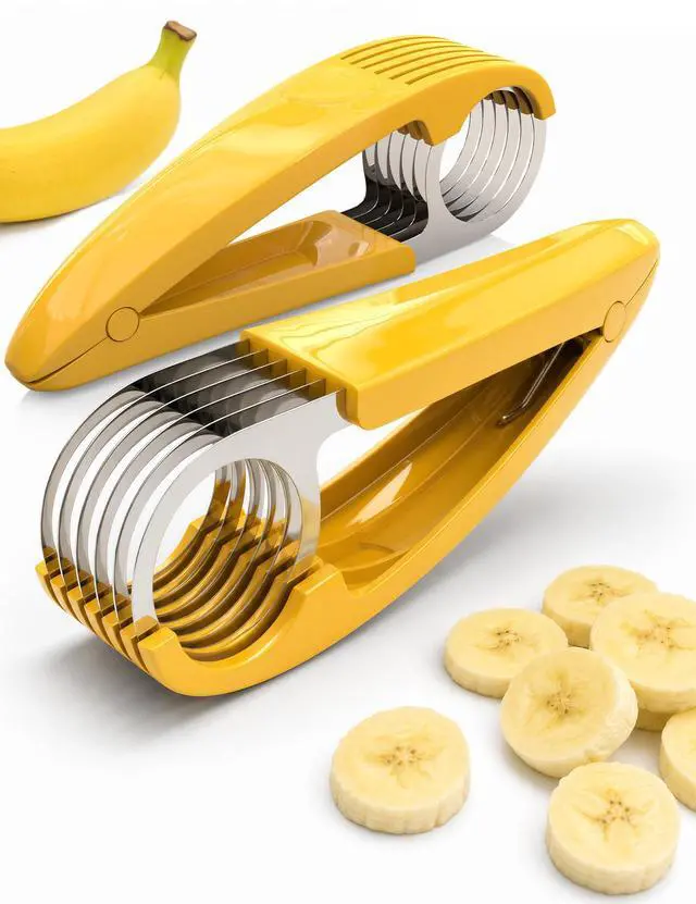 Main image of Banana Slicer,ABS + Stainless Steel Fruit and Vegetable Salad Peeler Cutter Kitchen Tools For Banana, Strawberry,Grape2 pcs