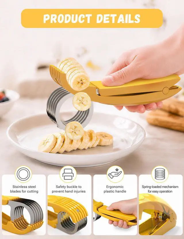 Alt view image 3 of 7 - Banana Slicer,ABS + Stainless Steel Fruit and Vegetable Salad Peeler Cutter Kitchen Tools For Banana, Strawberry,Grape2 pcs