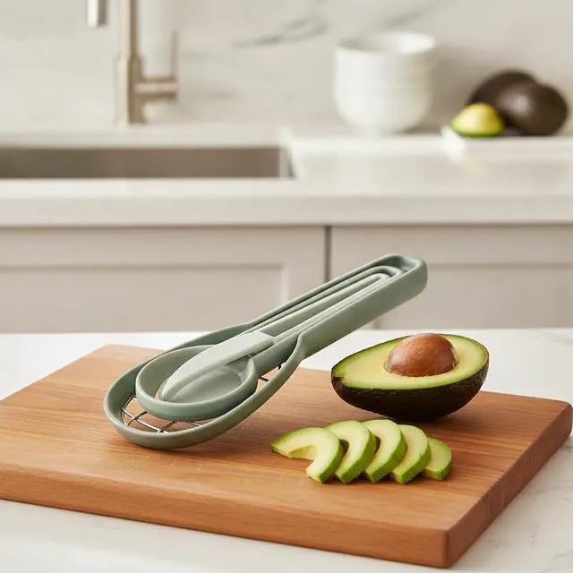 Alt view image 2 of 7 - 3-in-1 Avocado Slicer Tool - Stainless Steel Separator, Remover & Slicer with Ergonomic Handle for Kitchen Prep