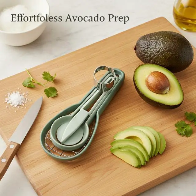 Alt view image 3 of 7 - 3-in-1 Avocado Slicer Tool - Stainless Steel Separator, Remover & Slicer with Ergonomic Handle for Kitchen Prep
