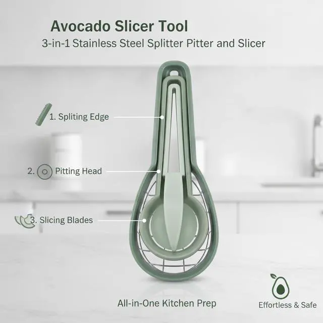 Alt view image 4 of 7 - 3-in-1 Avocado Slicer Tool - Stainless Steel Separator, Remover & Slicer with Ergonomic Handle for Kitchen Prep
