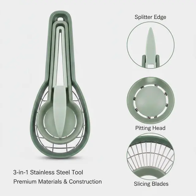 Alt view image 6 of 7 - 3-in-1 Avocado Slicer Tool - Stainless Steel Separator, Remover & Slicer with Ergonomic Handle for Kitchen Prep