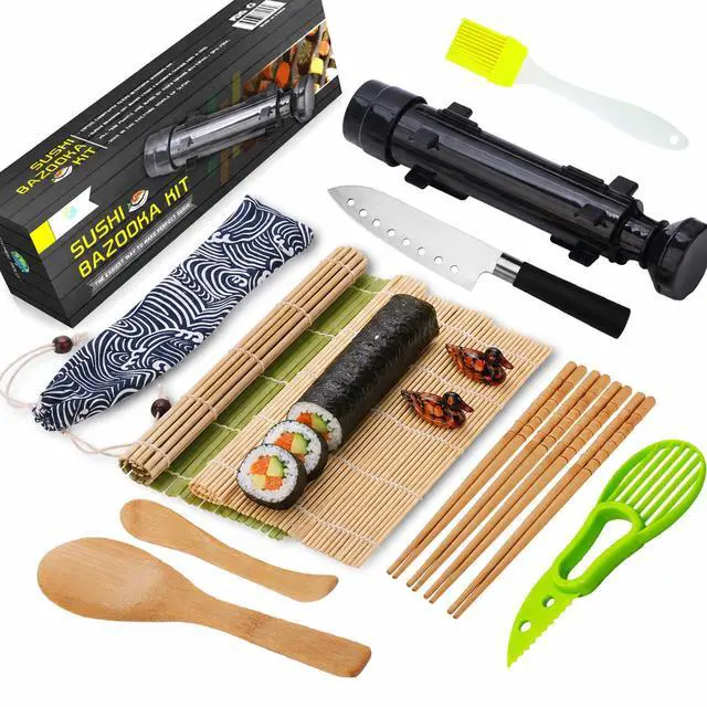 Main image of Sushi Making Kit, All-in-One Bazooka Roller Set with Bamboo Mats, Avocado Slicer, Paddle, Knife, Chopstick & Holders, Cotton Bag - DIY Maki Roller Machine