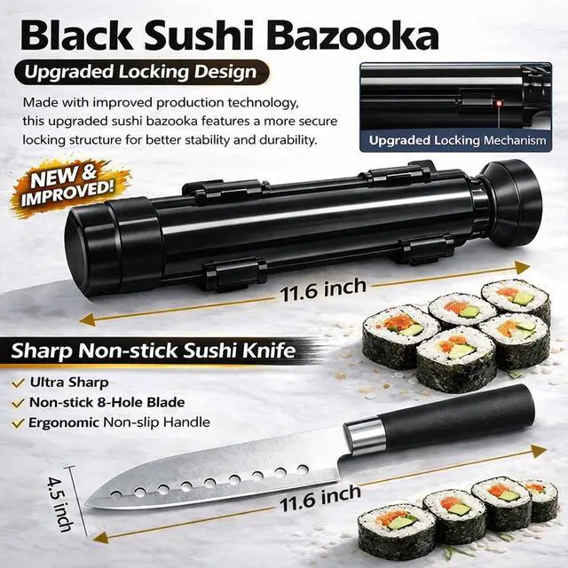 Alt view image 3 of 7 - Sushi Making Kit, All-in-One Bazooka Roller Set with Bamboo Mats, Avocado Slicer, Paddle, Knife, Chopstick & Holders, Cotton Bag - DIY Maki Roller Machine