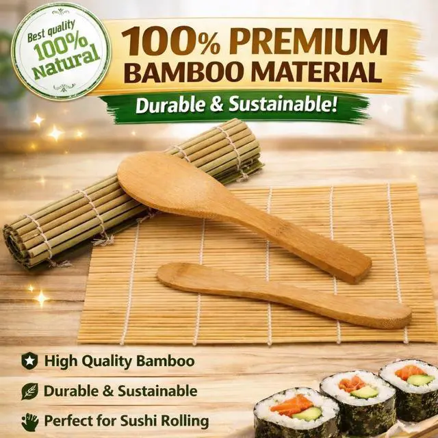 Alt view image 5 of 7 - Sushi Making Kit, All-in-One Bazooka Roller Set with Bamboo Mats, Avocado Slicer, Paddle, Knife, Chopstick & Holders, Cotton Bag - DIY Maki Roller Machine