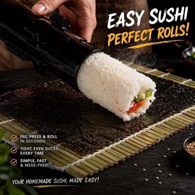 Alt view image 2 of 7 - Sushi Making Kit, All-in-One Bazooka Roller Set with Bamboo Mats, Avocado Slicer, Paddle, Knife, Chopstick & Holders, Cotton Bag - DIY Maki Roller Machine