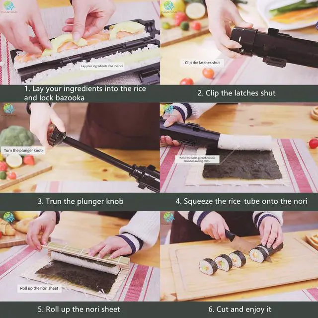 Alt view image 7 of 7 - Sushi Making Kit, All-in-One Bazooka Roller Set with Bamboo Mats, Avocado Slicer, Paddle, Knife, Chopstick & Holders, Cotton Bag - DIY Maki Roller Machine