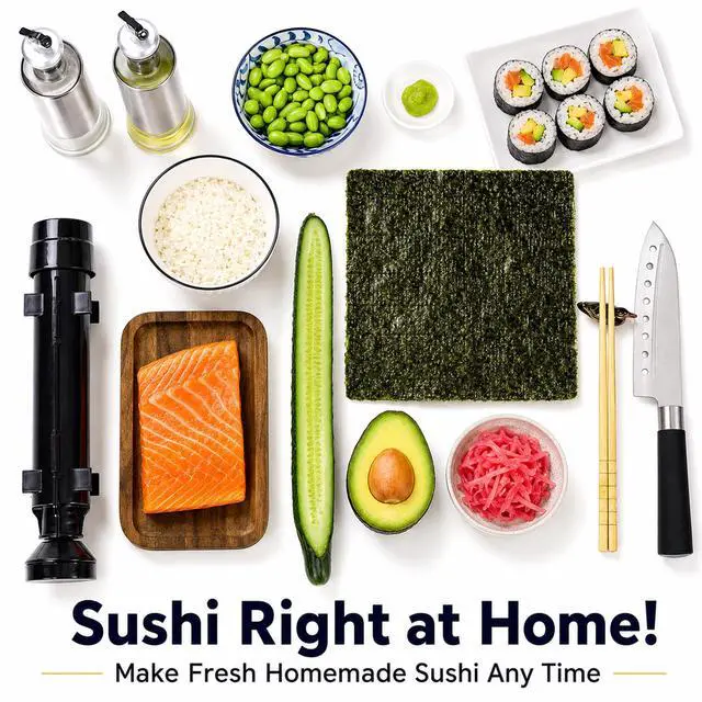 Alt view image 6 of 7 - Sushi Making Kit, All-in-One Bazooka Roller Set with Bamboo Mats, Avocado Slicer, Paddle, Knife, Chopstick & Holders, Cotton Bag - DIY Maki Roller Machine