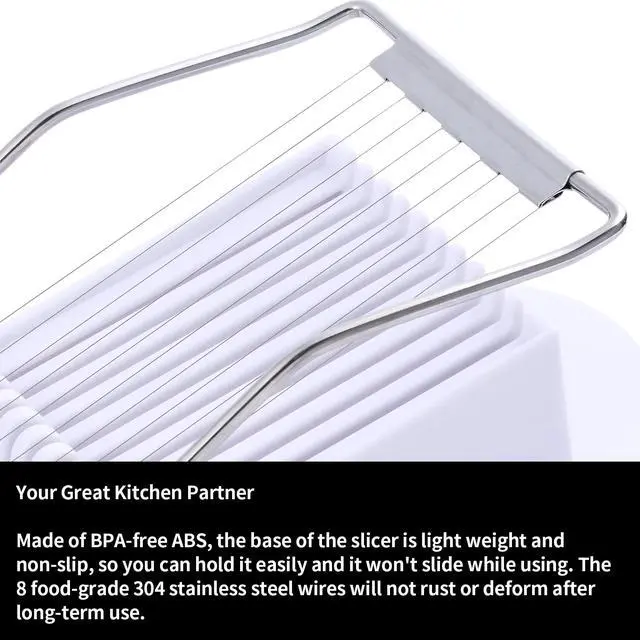 Alt view image 3 of 6 - 2 Pack Luncheon Meat Slicer, Egg Slicers,Strawberry Slicer,Stainless Steel Wire, Cuts 10 Slices for Eggs, Hams, Avocados, Bananas, Onions, Soft Food and Fruits (White)