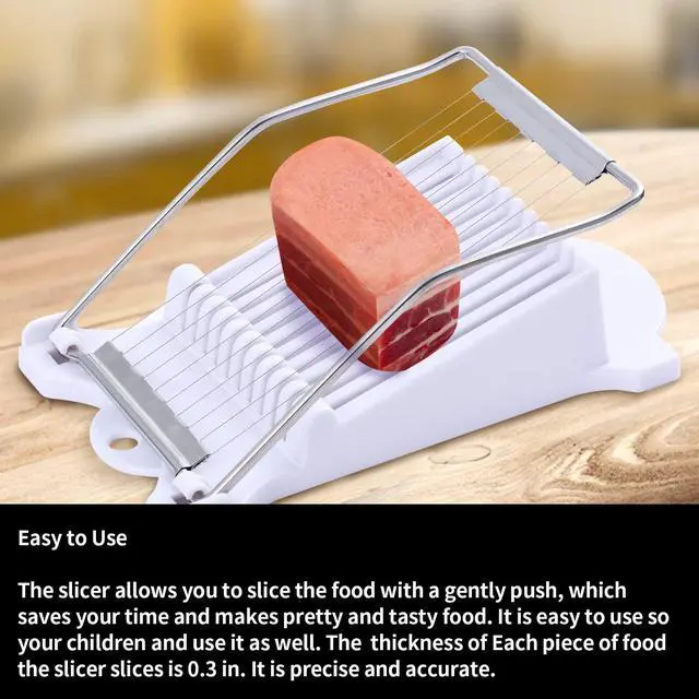 Alt view image 5 of 6 - 2 Pack Luncheon Meat Slicer, Egg Slicers,Strawberry Slicer,Stainless Steel Wire, Cuts 10 Slices for Eggs, Hams, Avocados, Bananas, Onions, Soft Food and Fruits (White)