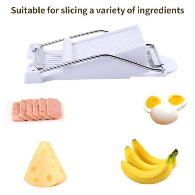 Alt view image 6 of 6 - 2 Pack Luncheon Meat Slicer, Egg Slicers,Strawberry Slicer,Stainless Steel Wire, Cuts 10 Slices for Eggs, Hams, Avocados, Bananas, Onions, Soft Food and Fruits (White)