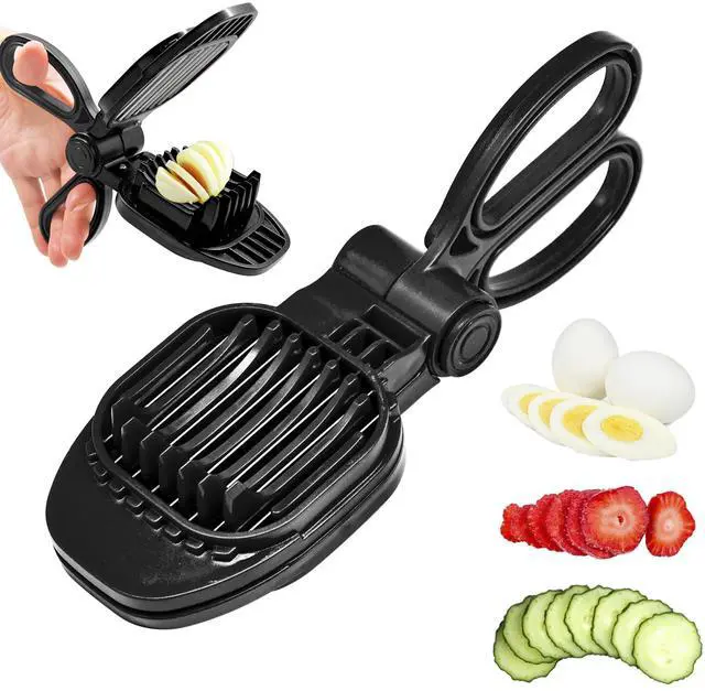 Main image of Fruit Slicer, Strawberry, Banana, Kiwi Cutter, Egg Slicer for Hard Boiled Eggs, for Fruit Sausages, Cucumbers, Mushroom Cutter, Rapid & Safe Slicing Kitchen Gadgets (Black)