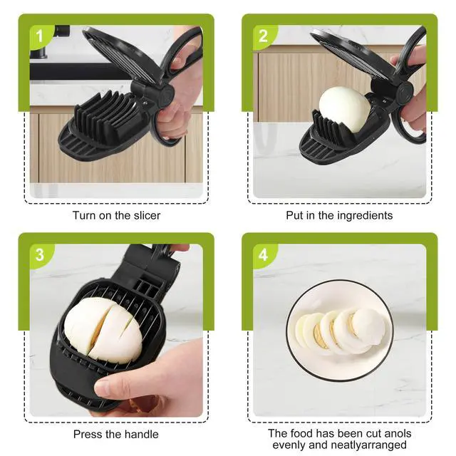 Alt view image 2 of 7 - Fruit Slicer, Strawberry, Banana, Kiwi Cutter, Egg Slicer for Hard Boiled Eggs, for Fruit Sausages, Cucumbers, Mushroom Cutter, Rapid & Safe Slicing Kitchen Gadgets (Black)