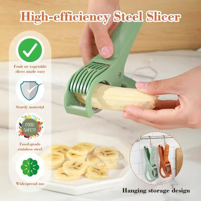 Alt view image 4 of 6 - Food Manual Slicer Fruit and Vegetable Cutter Stainless Steel Banana Slicer with ABS Handle for Quickly Making Fruit Vegetable Salad