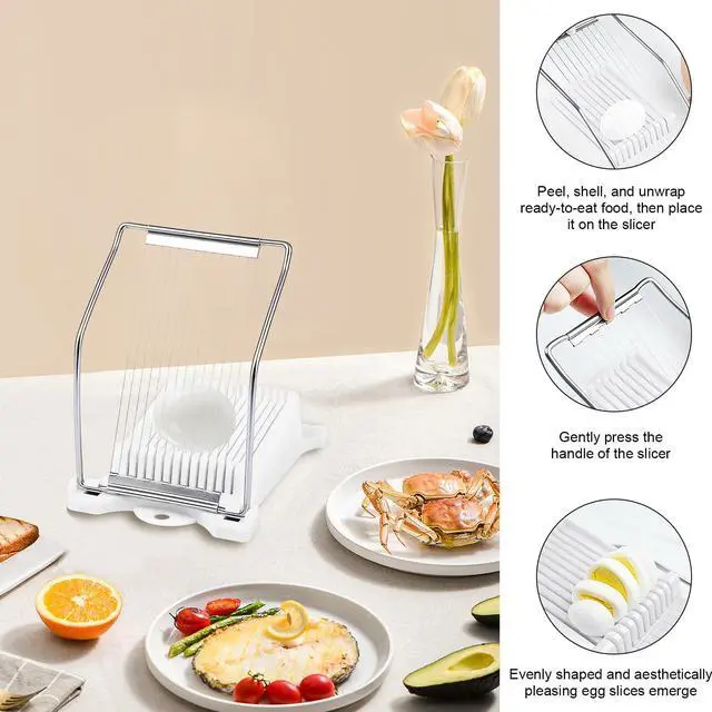 Alt view image 5 of 7 - Upgrade Hand Luncheon Meat Slicer,Manual Egg Cutter,Multi-Purpose Kitchen Tool for,Cheese Bananas, Avocados,Vegetables Dishwasher Safe, Rust-Resistant (white, 14-Wire)