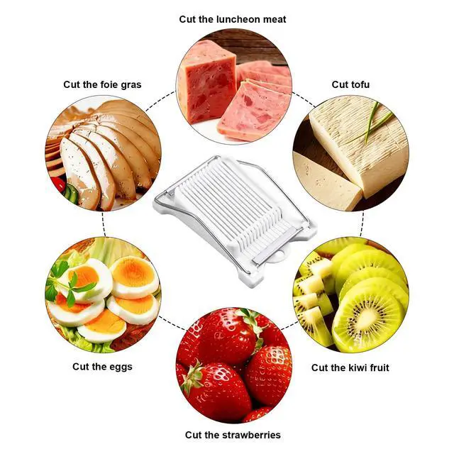 Alt view image 7 of 7 - Upgrade Hand Luncheon Meat Slicer,Manual Egg Cutter,Multi-Purpose Kitchen Tool for,Cheese Bananas, Avocados,Vegetables Dishwasher Safe, Rust-Resistant (white, 14-Wire)