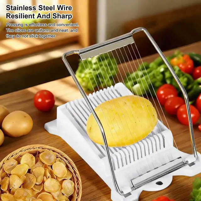 Alt view image 4 of 7 - Upgrade Hand Luncheon Meat Slicer,Manual Egg Cutter,Multi-Purpose Kitchen Tool for,Cheese Bananas, Avocados,Vegetables Dishwasher Safe, Rust-Resistant (white, 14-Wire)