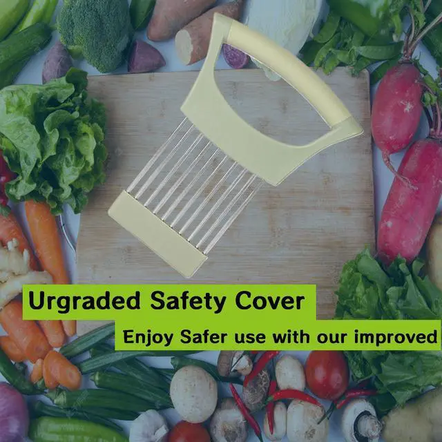 Alt view image 5 of 6 - Upgraded Stainless Steel Lemon Slicer Onion Cutter, Onion Holder for Slicing, Vegetable Cutter Kitchen Chopper Slicing Assistant Tool for Potato and Tomato Avocados Eggs Meat (1, Green)