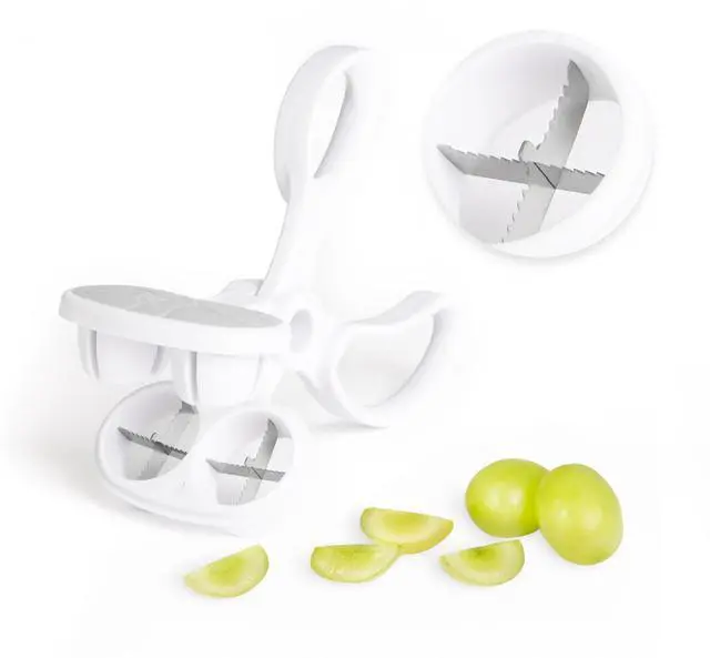 Main image of Dual Grape Cutter for Toddlers & Kids, Stainless Steel Blade, Fruit and Vegetable Slicer, Safe and Easy to Use