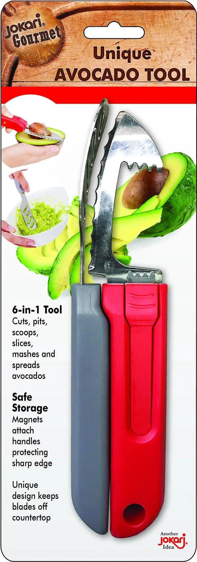 Main image of Avocado Tool, 6-in-1 Opener Knife, Cutter, Pitter, Scooper, Slicer, Masher & Spreader - Best Kitchen Utensil for Avocados and Perfect Guacamole Maker - Dishwasher Safe by Jokari Gourmet