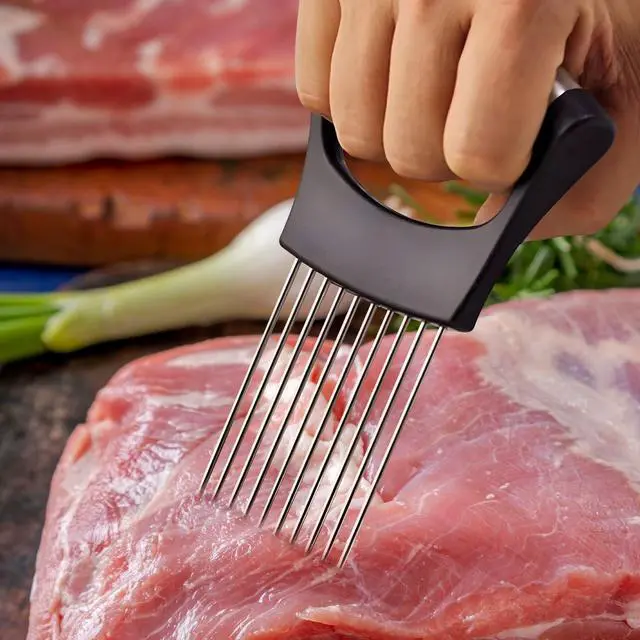 Alt view image 7 of 7 - Stainless steel onion slicer, for lemon, potato, tomato, avocado, egg, food slicer, auxiliary tool for fruit vegetable and meat slicing