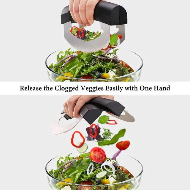Alt view image 2 of 7 - Come Apart Mezzaluna Salad Chopper Knife Tool, Easy Cleaning, Super Sharp Double Blade Stainless Steel Rocker Knife for Lettuce Vegetables w/Blade Covers, Pizza Cutter Slicer