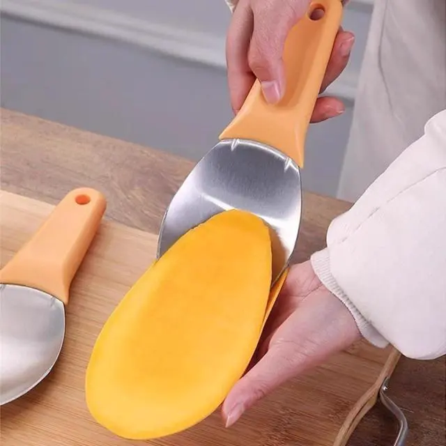 Alt view image 4 of 7 - Mango Splitter Spoon, Stainless Steel Fruit Scoop and Peeler Tool for Mango, Avocado, and Watermelon, Kitchen Utensil for Avocado Slicer Divider, 8.27"x3.15"x0.79" (3)