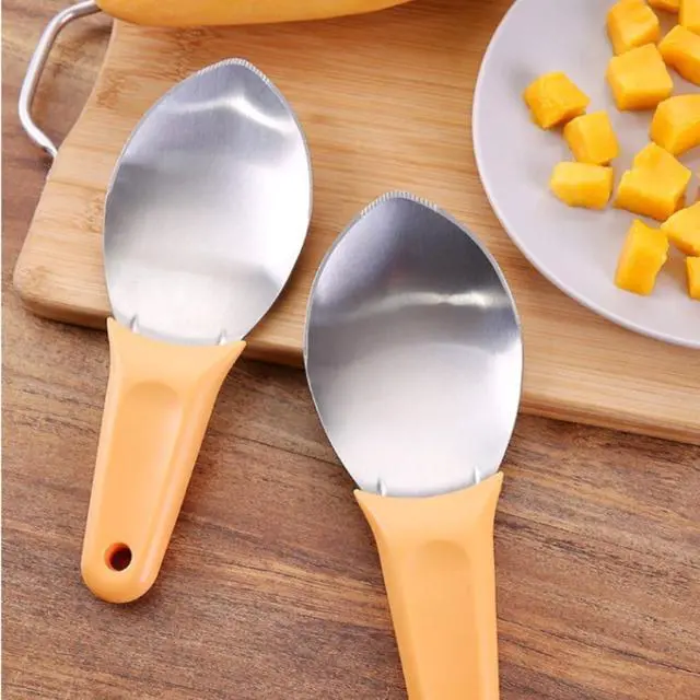 Alt view image 6 of 7 - Mango Splitter Spoon, Stainless Steel Fruit Scoop and Peeler Tool for Mango, Avocado, and Watermelon, Kitchen Utensil for Avocado Slicer Divider, 8.27"x3.15"x0.79" (3)