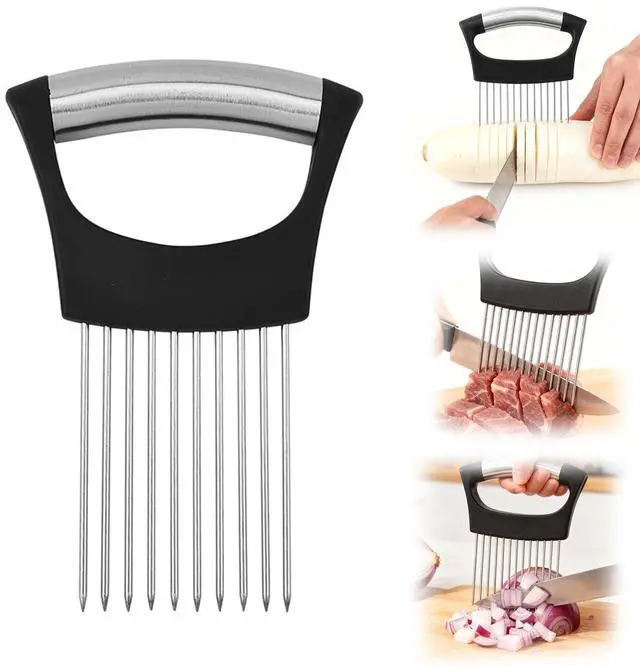 Main image of Onion Holder for Slicing, Lemon Slicer Vegetable Cutter, Tomato, Eggs and Vegetables, Chopper Slicing Assistant Tool for Potato, Avocados, Eggs, Vegetable and MeatS, 10 Long Needles