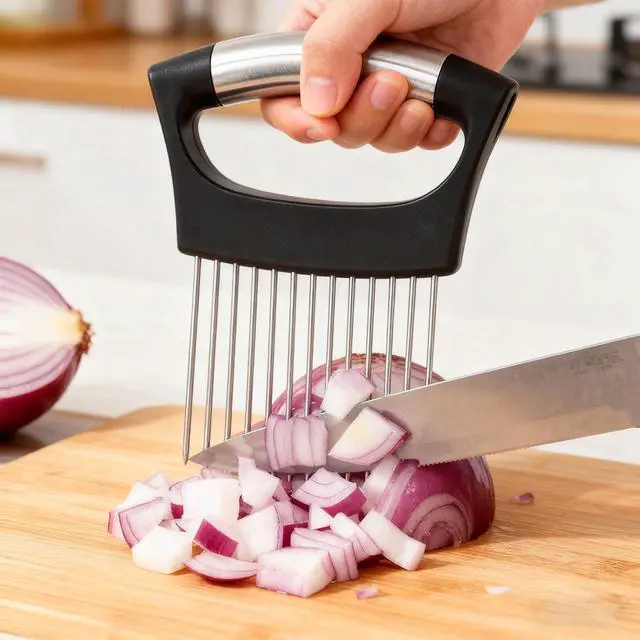 Alt view image 3 of 7 - Onion Holder for Slicing, Lemon Slicer Vegetable Cutter, Tomato, Eggs and Vegetables, Chopper Slicing Assistant Tool for Potato, Avocados, Eggs, Vegetable and MeatS, 10 Long Needles