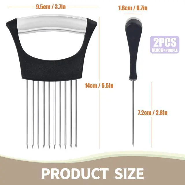 Alt view image 2 of 7 - 2PCs Stainless Steel Onion Slicer Holder, Onion Cutter Holder for Slicing of Onions,Tomatoes,Avocados,Eggs and Other Vegetables,KItchen Utensils (Purple & Black)