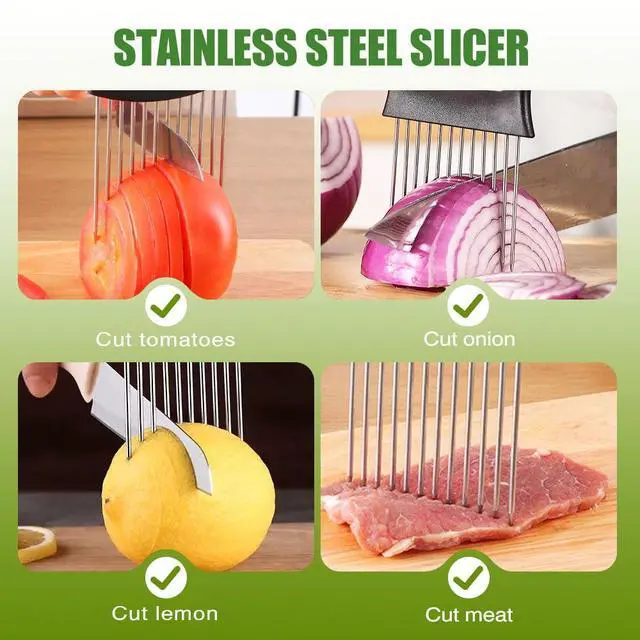 Alt view image 3 of 7 - 2024 New Stainless Steel Onion Slice Holder, Multifunctional Onion Slicer Chopper Vegetable Cutter, Premium Avocados Lemon Potato Tomato Carrots and Other Vegetable Fixing Slicer (1)
