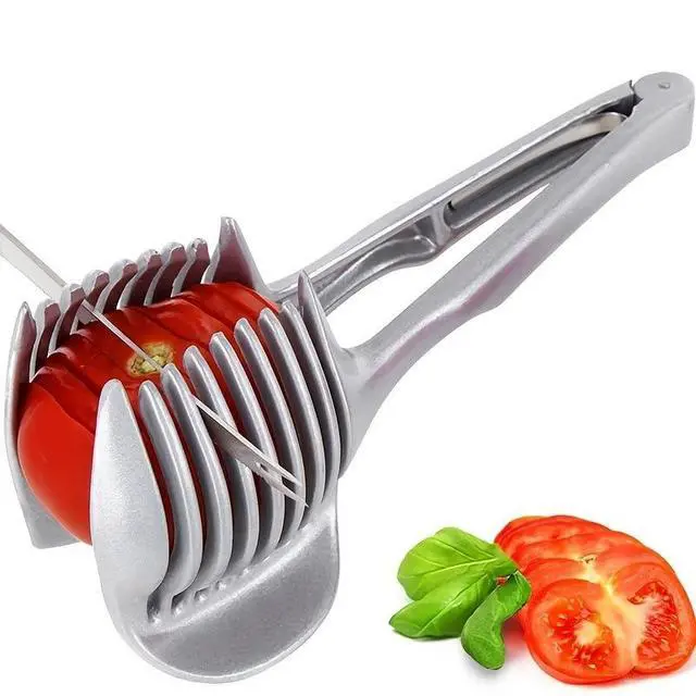 Alt view image 3 of 6 - Lemons Holder for Slicing Aluminum alloy Tomato Slicer Tool for Home Use, Multi-Purpose Vegetable Holder for OnionPotatoes, Tomatoes & Slicing